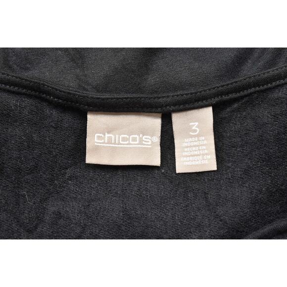 Chico's Size 3 Black Rayon Blouse - 23" Pit, 29" Length U Neck Long Sleeve - Picture 7 of 9